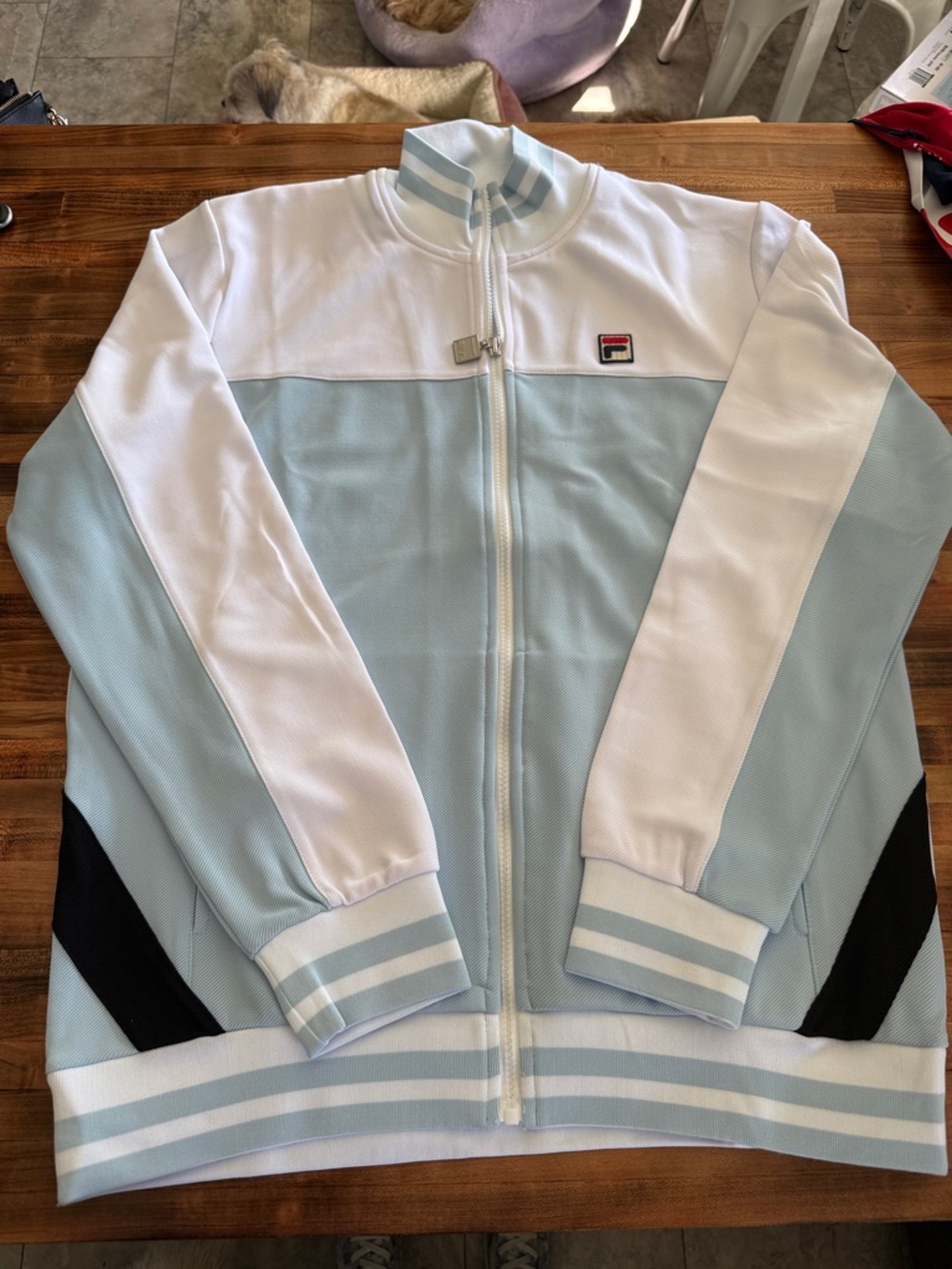 FILA Light Blue, White and Black Colorblocked Track Jacket